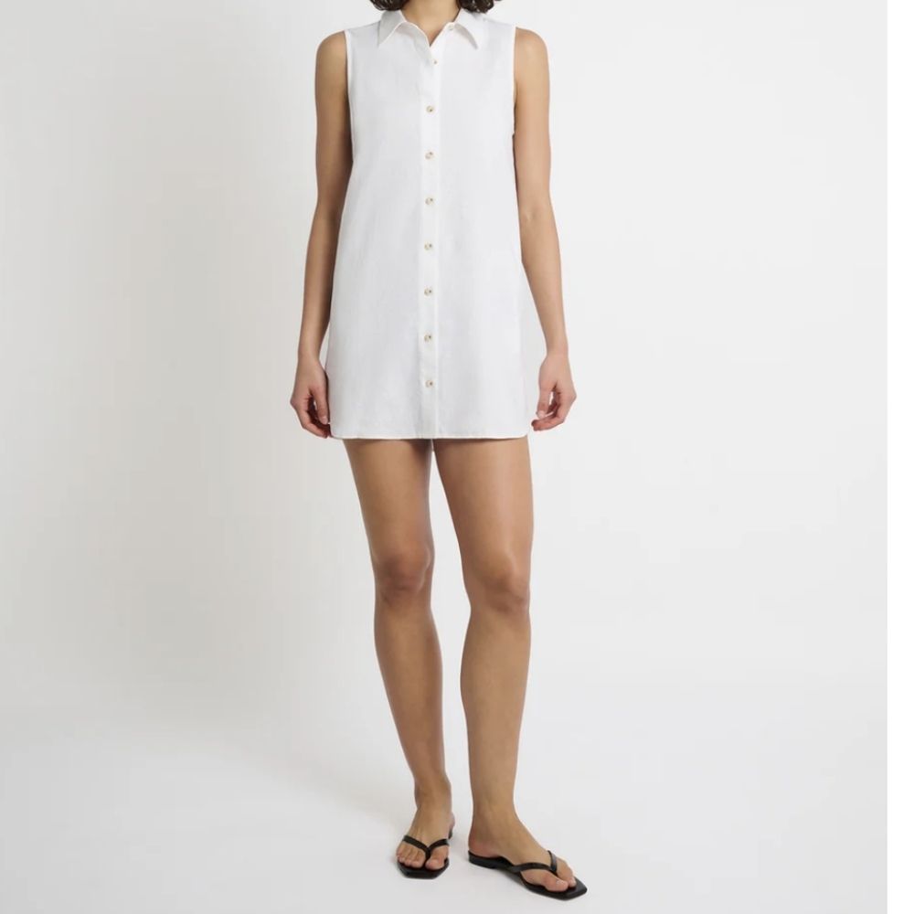 Onia Air Linen Sleeveless Shirtdress White Size M NWT